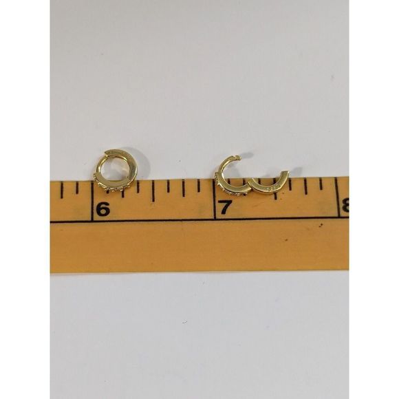 Small White CZ Stone 925 Sterling Silver With Gold Tone Finish Huggies Earrings - Picture 8 of 8